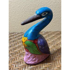 Mexican Folk Art Long Bill Bird Hand Painted Vintage Bright Colors
